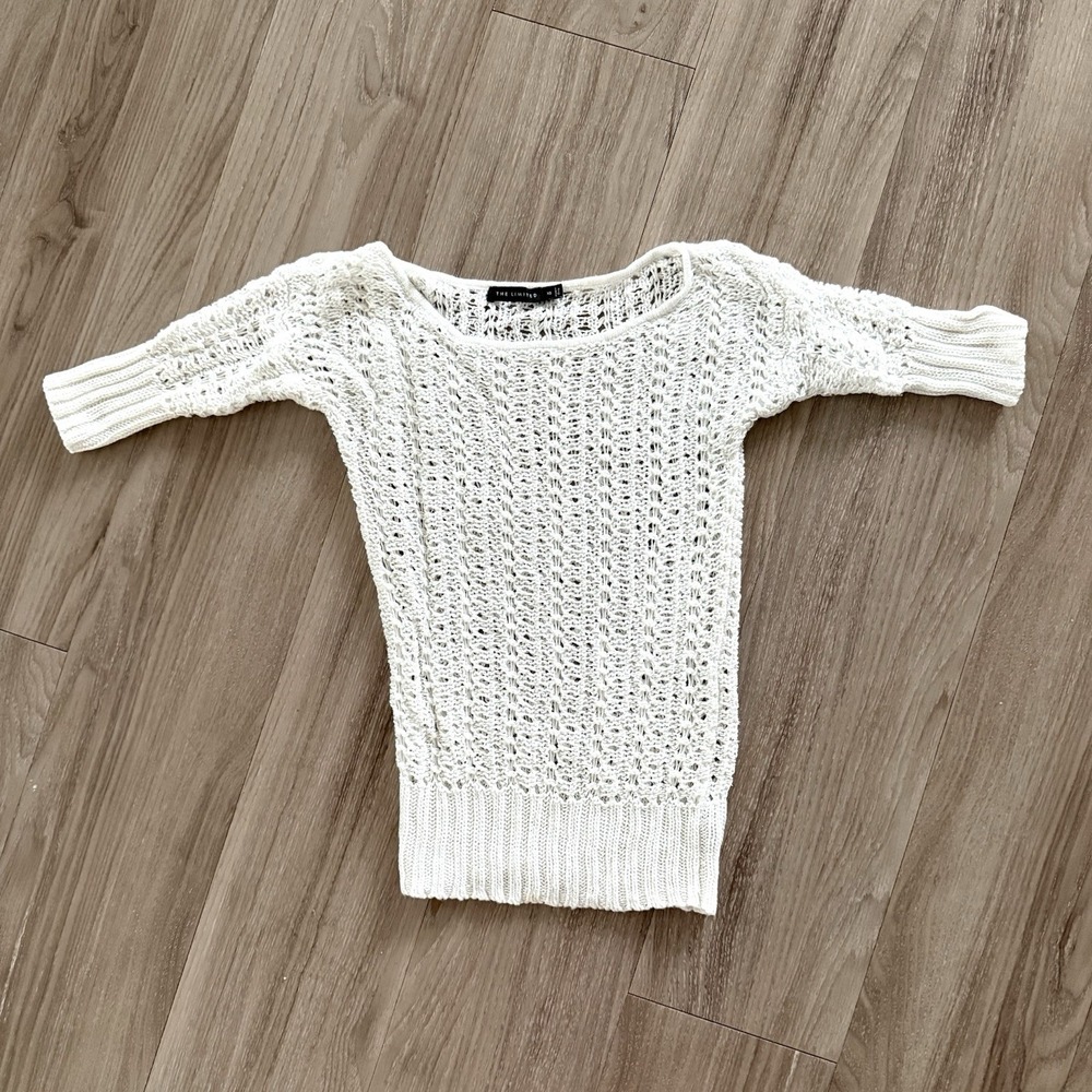 Y2K The Limited Linen Open Crotchet Sweater Womens XS White Coastal Grandma Prep